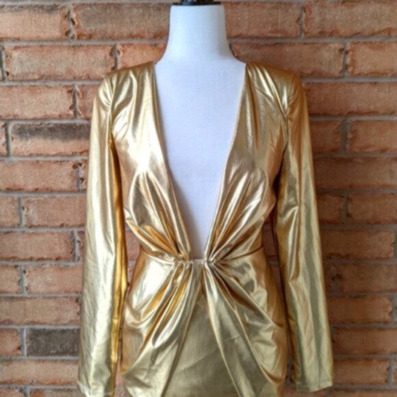 Meshki gold "Hazel" long sleeve metallic bodycon mini dress - Picture 2 of 6